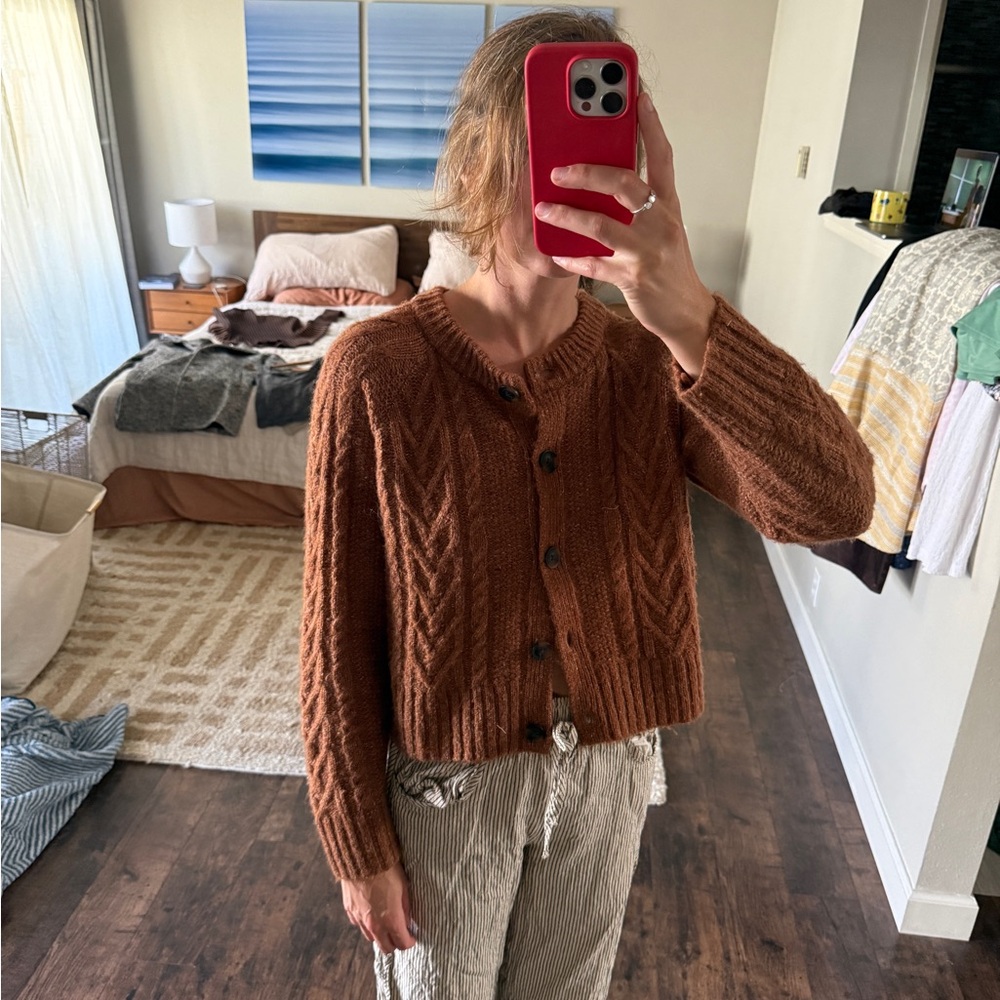 Old Navy Rust Brown Cable Knit Button Cardigan